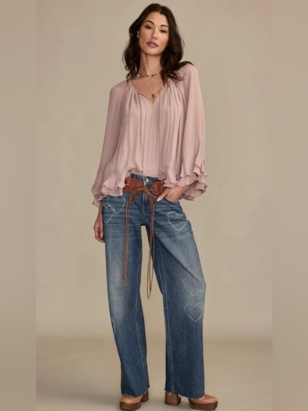 Lucky Baggy Wide-Leg Heart-Print Jeans - Picture 2 of 10